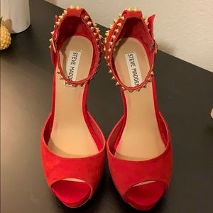Steve Madden Shoes - Red studded platform peep toe heels Steve Madden Shoes - Red studded platform peep toe heels
